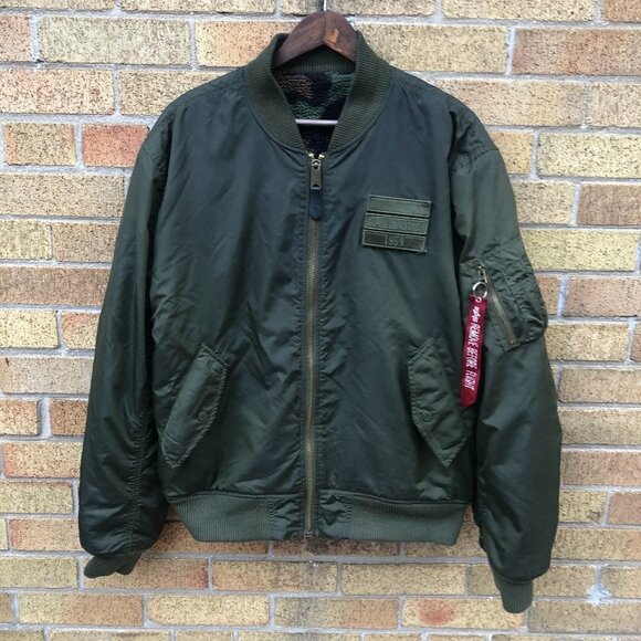 Alpha Industries MA-1 Reversible Sherpa Fleece Camo Jacket Large - Picture 2 of 15